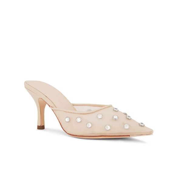 NEW Loeffler Randall Paloma Mules heels shoes Cream rhinestones Revolve 9.5 - Picture 1 of 13